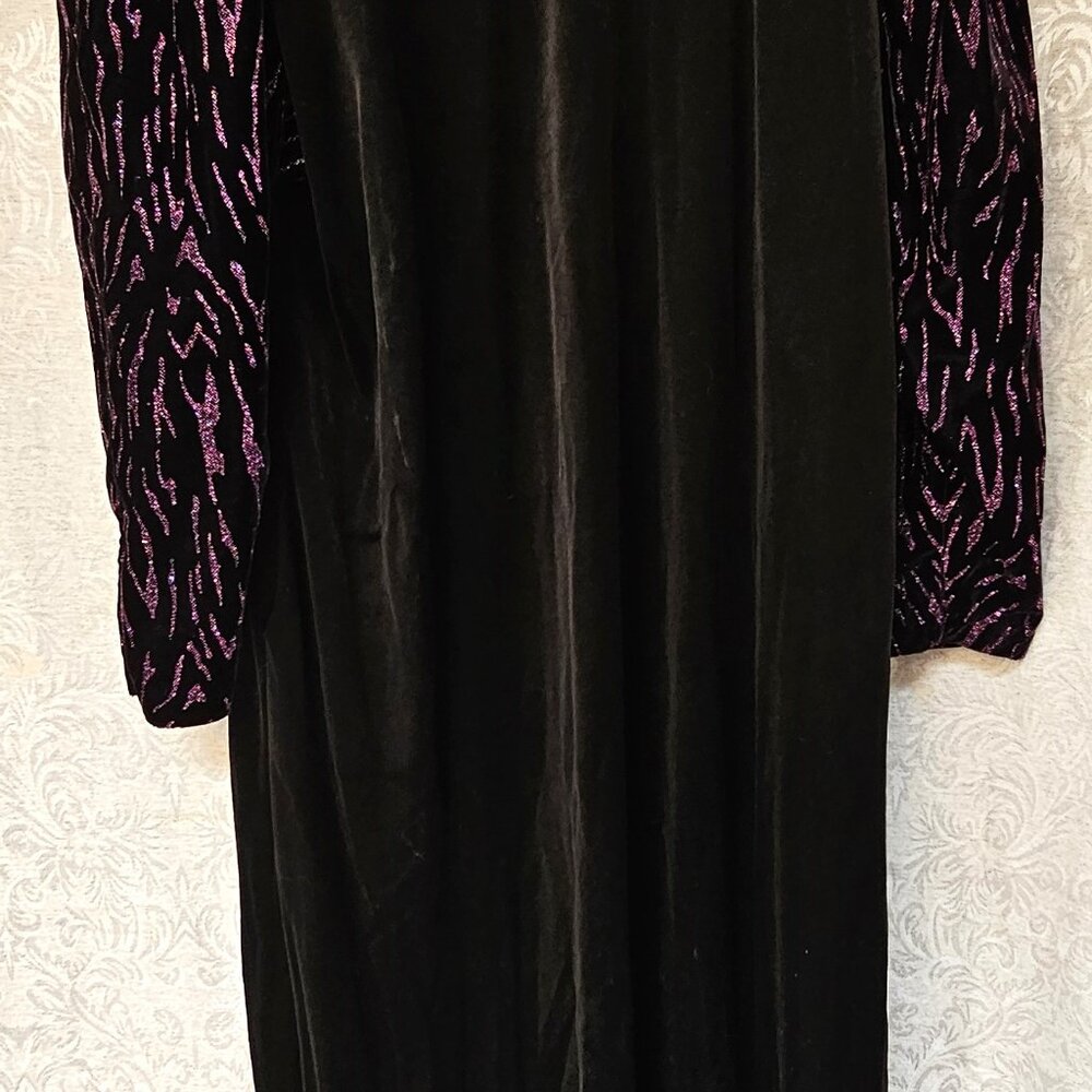 David Brown vintage black velvet hostess gown sparkling tigerstripe glitter slvs - Picture 2 of 5